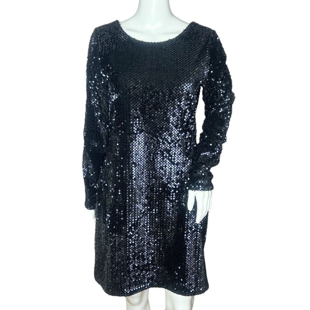 Loft Dress Womens Sheath Black All Over Sequins LBD Party Night Out Size 4